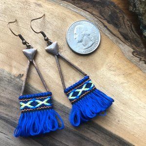 Blue Tassel Lightweight Bronze Earrings Boho Style